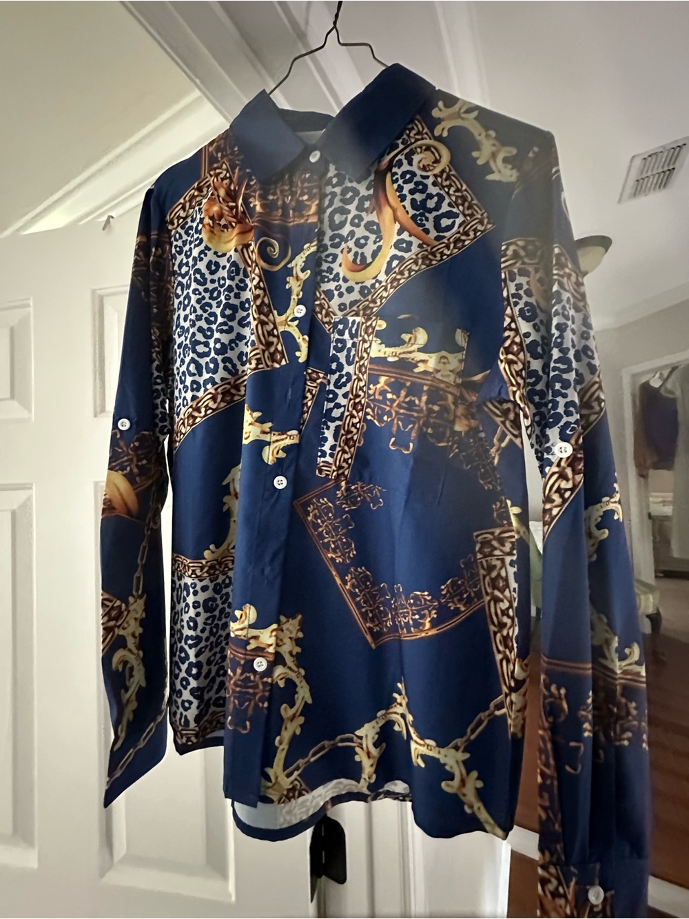 Ted Baker Navy Blue Baroque & Leopard Print Button-Down Shirt